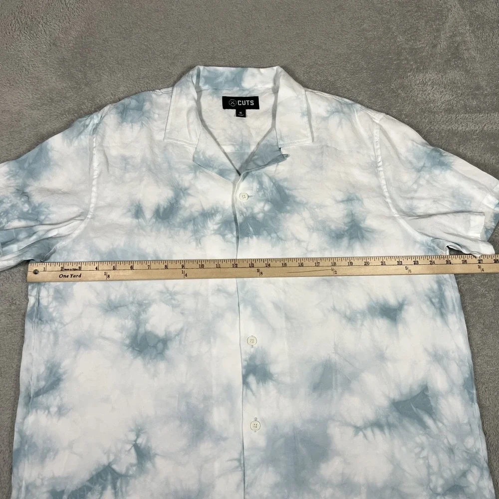 Cuts Clothing Shirt Men XL Blue White Tie Dye Camp Collar Hyperloop Rayon - Picture 9 of 13